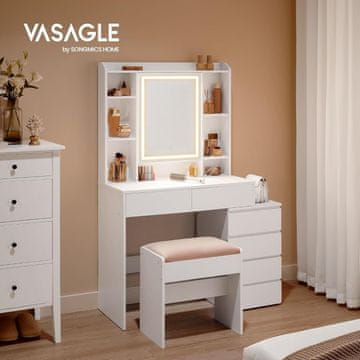 Songmics Toaletna mizica, LED osvetlitev, 97.5x40x145 cm, bela