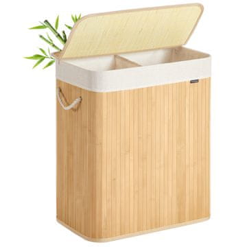 Songmics Košara za perilo 2 predelka 52x32x61 cm naravna