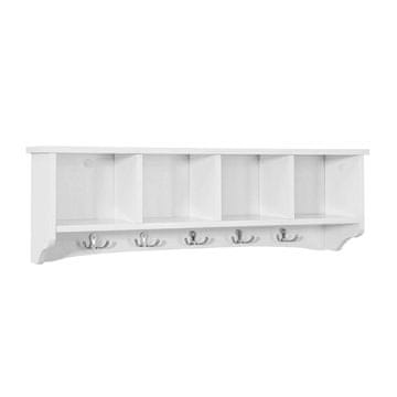 SoBuy Stenska obešalna polica, 4 predali 5 kljuk, 73x16x24 cm, bela