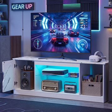 Costway TV regal z LED svetlobno črto in nastavljivo stekleno polico za televizorje do 65" bel