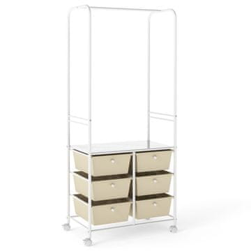 Costway Oblekalni regal z 6 predali, 4 univerzalna kolesa, 2 kompletoma proti prevrnitvi, bela