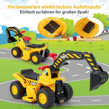 Costway Električni izkopalni stroj igrača z prostorom za shranjevanje, zvočnimi efekti roga, zložljivim košem za košarko
