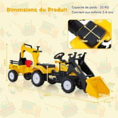 Costway Otroški pedalni bager s prikolico 3-v-1 rumen