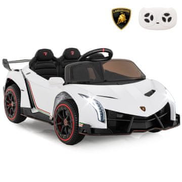 Costway Otroški električni avto Lamborghini bel z daljinskim upravljalnikom LED žarometi rog glasba