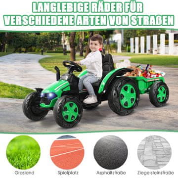 Costway Otroški električni traktor s prikolico 151x68x70 cm zelen