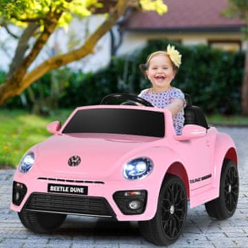 Costway Otroški avto VW Beetle z glasbo, 2 načina osvetlitve, 2.4G daljinski upravljalnik, roza