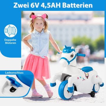 Costway Otroški električni motor z glasbo, LED in pomožnimi kolesi, modri