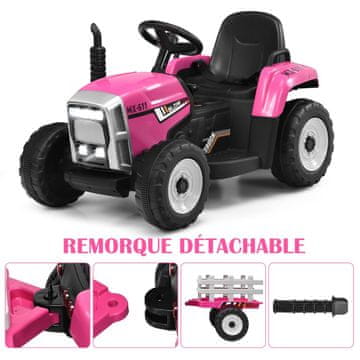 Costway Otroški traktor z vlečno prikolico Električna igrača avto 135x51x53 cm roza