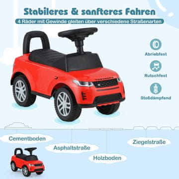 Costway Otroški poganjalec z zvočnimi efekti sirene in motorja ter shranjevanjem pod sedežem, rdeč