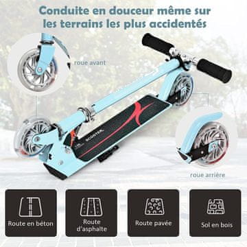 Costway Aluminijasti zložljivi stunt skiro mornarsko modre barve z LED kolesi