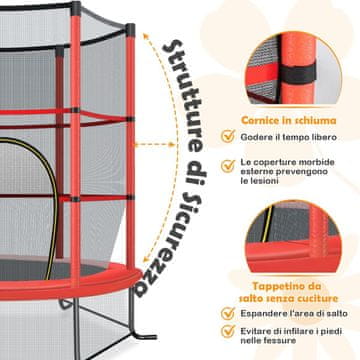 Costway Vrtna trampolin Ø165 cm z zaščitno mrežo in rdečo jekleno konstrukcijo