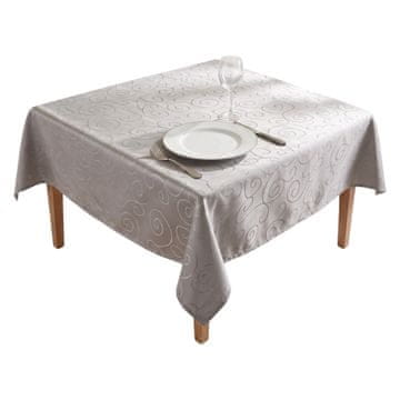 Okrasna namizna prta JEMIDI, svilnat sijaj, elegantna, svetlo siva, 130x160 cm, 100% poliester, valovita obroba, odporna na gubanje, za notranjo in zunanjo uporabo, praznična, družinska srečanja