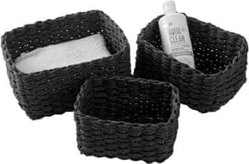 Set 3 pletenih košar za shranjevanje, črna, organizator za kopalnico, spalnico, kuhinjo, pisarno, ročno izdelane iz recikliranega papirja, velikosti: 24,5x19x13 cm, 22x16x12 cm, 19x13,5x10 cm