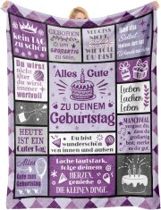 Darilna odeja za rojstni dan, mehka in prijetna, elegantna vijolična, 132 x 157 cm, visokokakovostna tkanina, pralna v stroju, proti mečkanju, idealna za vse letne čase in potovanja