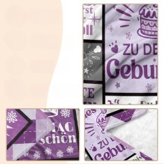 Darilna odeja za rojstni dan, mehka in prijetna, elegantna vijolična, 132 x 157 cm, visokokakovostna tkanina, pralna v stroju, proti mečkanju, idealna za vse letne čase in potovanja