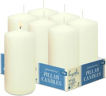 Komplet 6 panenskih sveč, bež, 75x150 mm, 90 ur gorenja, 100% parafin, bombažni stenj, brez vonja, dekorativne, za adventne vence, namizne dekoracije, romantični ambient, EU kakovost, SafeCandle