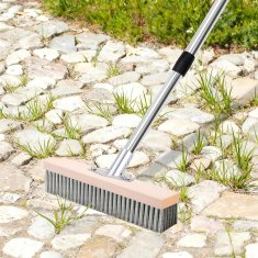 Žična krtača za mah in plevel 140 cm, teleskopski ročaj iz nerjavečega jekla, 30 cm širina glave, 6 vrst ščetin iz nerjavečega jekla 0,45 mm, za terase, dovoze, beton, asfalt, lesena osnova, 45°