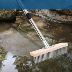Žična krtača za mah in plevel 140 cm, teleskopski ročaj iz nerjavečega jekla, 30 cm širina glave, 6 vrst ščetin iz nerjavečega jekla 0,45 mm, za terase, dovoze, beton, asfalt, lesena osnova, 45°