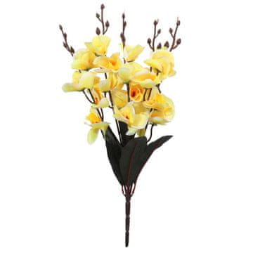 Šopek 5 umetnih rumenih orhidej - dekoracija, višina 38 cm