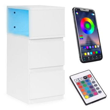 Northix LED nočna omarica z 2 predaloma bela MDF daljinsko upravljana