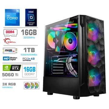 MEGA TWR S7 računalnik, Intel Core i5-12600K, 16GB, SSD1TB, RTX5060Ti, FreeDOS
