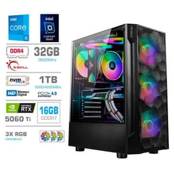 MEGA TWR S7 računalnik, Intel Core i5-14600KF, 32GB, SSD1TB, RTX5060Ti, FreeDOS