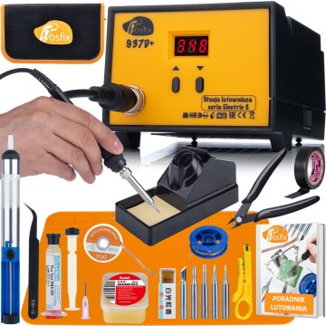 Rosfix 937D+ ProKit 60W - Spajkalna postaja z LED diodo + 15-v-1 komplet v organizatorju | 200–480 °C | Talil | Pločevinka | Silikonska podloga | Pinceta | Servisni pribor | PDF vodnik