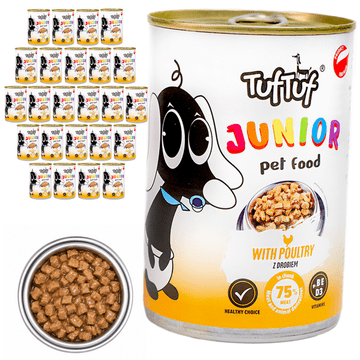 Tuff Stuff JUNIOR mokra hrana za mladičke s perutnino v konzervi 24 x 415 g s koščki v omaki
