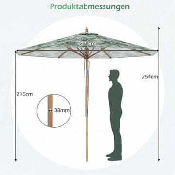 Northix Zelen vrtni senčnik 270 cm z nagibom in prezračevanjem