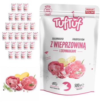 Tuff Stuff mokra hrana za pse, vrečka s svinjino in krompirjem 30 x 500 g, kosilo
