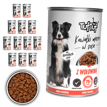 Tuff Stuff mokra hrana za pse Konzerva govedine 12x415g Koščki v omaki