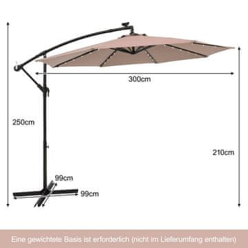 Northix Solarni vrtni senčnik s 40 LED lučkami, 300 cm, bež
