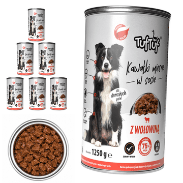 Tuff Stuff mokra hrana za pse z govedino, konzerva 6 x 1250 g, koščki mesa