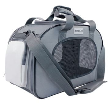 Mersjo Mersjo Voyager transportna torba za mačke in majhne pse do 8 kg, ojačana, 4 vhodi, siva, 45 x 21,5 x 30 cm