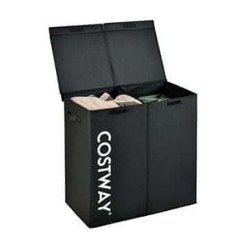 Costway Koš za perilo 105 l z lesenim pokrovom in 2 predelka, črn