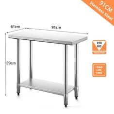 Costway Kuhinjska delovna miza 92x61x90 cm iz nerjavečega jekla z vmesno polico