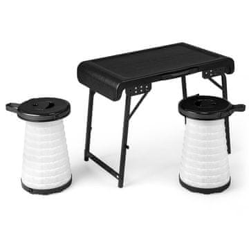 Costway Zložljiv kamping set mize in stolov, 3 kosi, črna