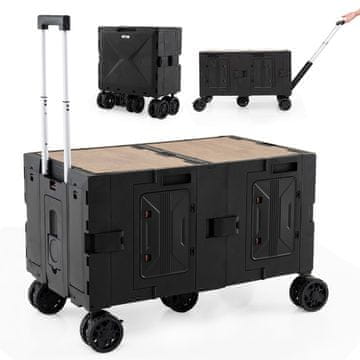 Costway Zložljiv večnamenski voziček s shranjevalnimi zaboji in vrtljivimi kolesi, črn