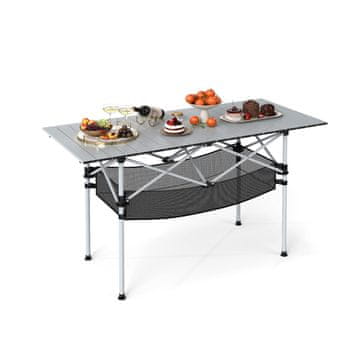 Costway Zložljiva kamping miza z aluminijasto zvijalno površino, srebrna