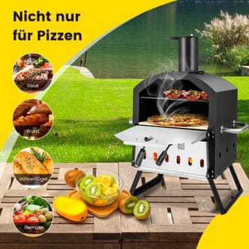 Costway Zunanji pizza peč z ročaji proti opeklinam in zložljivimi nogami, črna