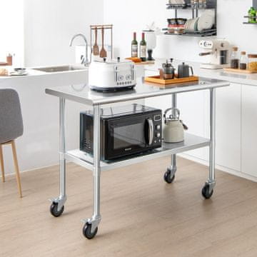 Costway Stojalo za mizo 122x61 cm iz nerjavečega jekla s 4 univerzalnimi kolesi