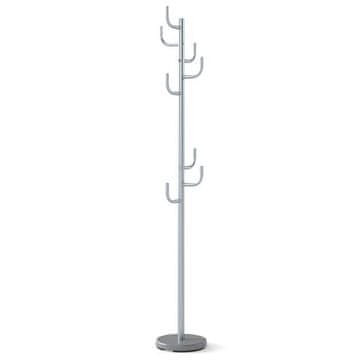 Costway Stojalo za plašče 175 cm z 8 kljuki, utežena podlaga, ukrivljeni konci, srebrno
