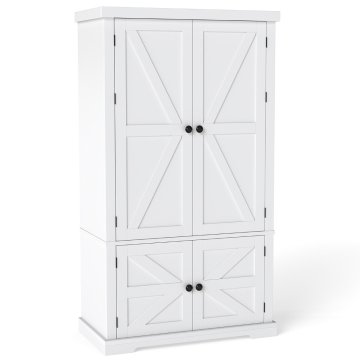 Costway Shranjevalna omara 139 cm visoka z 4 vrati, 6 policami za vrata in 5 nastavljivimi policami, bela