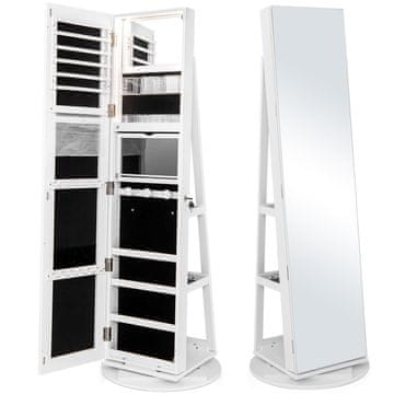 Costway Omara za nakit 161 cm z ogledalom za celo dolžino in LED osvetlitvijo, vrtljivo za 360°