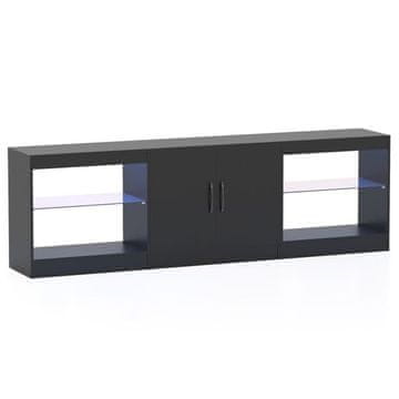 Costway Modularni TV regal za 85" televizorje 3-v-1 zabavni center z LED osvetlitvijo in nastavljivimi steklenimi policami, črn