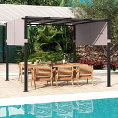 Costway Pergola z ravno streho 305x305 cm sivo z zložljivo streho in robustnim kovinskim ogrodjem