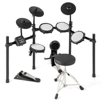 Costway Zložljivi bobni z mrežastimi blazinicami 21 cm, činelami 24,5 cm, 225 zvoki, 30 demo, metronom, USB MIDI, bas boben, 2 palici