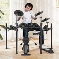 Costway Zložljivi bobni z mrežastimi blazinicami 21 cm, činelami 24,5 cm, 225 zvoki, 30 demo, metronom, USB MIDI, bas boben, 2 palici