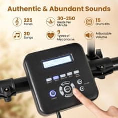 Costway Zložljivi bobni z mrežastimi blazinicami 21 cm, činelami 24,5 cm, 225 zvoki, 30 demo, metronom, USB MIDI, bas boben, 2 palici
