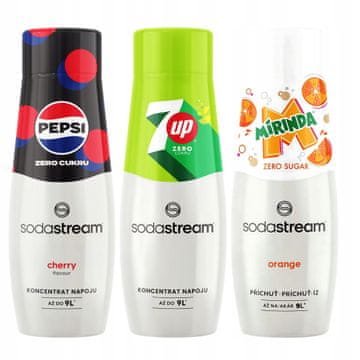 Komplet sirupov brez sladkorja Sodastream Pepsi Cherry + Mirinda Zero + 7UP Free